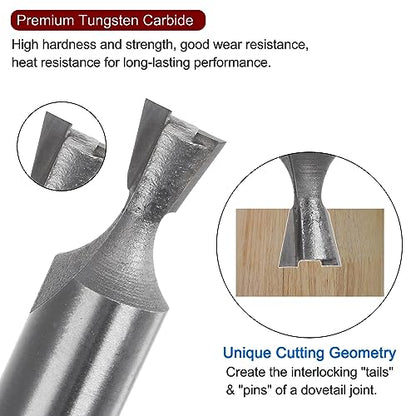 HARFINGTON Dovetail Router Bit 1/2" Shank 3/8" Dia Tungsten Carbide 8 Degree Dovetail Joint Joinery Bit for Drawer Cabinet Box Joints Making - WoodArtSupply