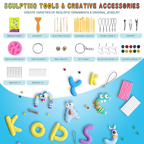 Polymer Clay 60 Colors, Modeling Clay for Kids Oven Baked Model Clay Non-Sticky with Sculpting Tools DIY Starter Kits,and Accessories,Great Gift for CyAJM