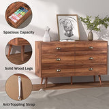 JOZZBY 6 Drawer Dresser with Metal Handle for Bedroom, Mid-Century, Modern Walnut Wood Dresser Chest of Drawers for Living Room, Hallway JOZZBY