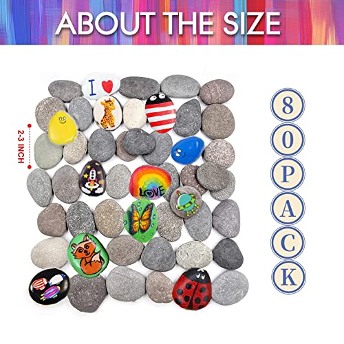 cssopenss 80 Pcs Painting Rocks, 18 Pounds 2-3in River Rocks for Painting, 80 Chunk Flat Rocks for Painting, Unique Stones for DIY Gifts Art Craft - WoodArtSupply