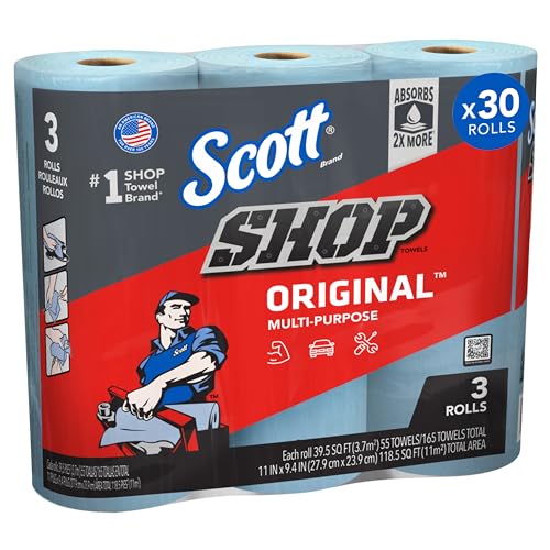 Scott® Shop Towels Original™ (75143), Original Blue Shop Towels, 9.4"x11" sheets, 10 Packs of 3 Rolls (55 Towels/Roll, 30 Rolls/Case, 1,650