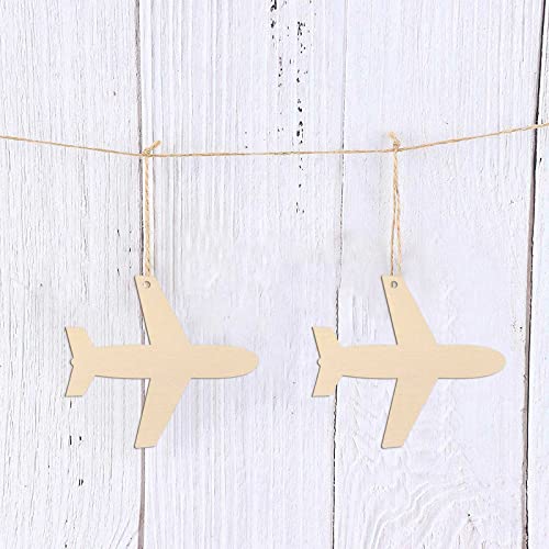 20pcs Airplane Shape Unfinished Wood Cutouts DIY Crafts Plane Wooden Ornaments for Wedding Birthday Baby Shower Party Decoration