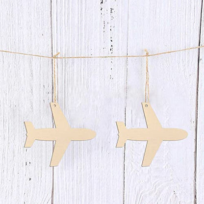 20pcs Airplane Shape Unfinished Wood Cutouts DIY Crafts Plane Wooden Ornaments for Wedding Birthday Baby Shower Party Decoration