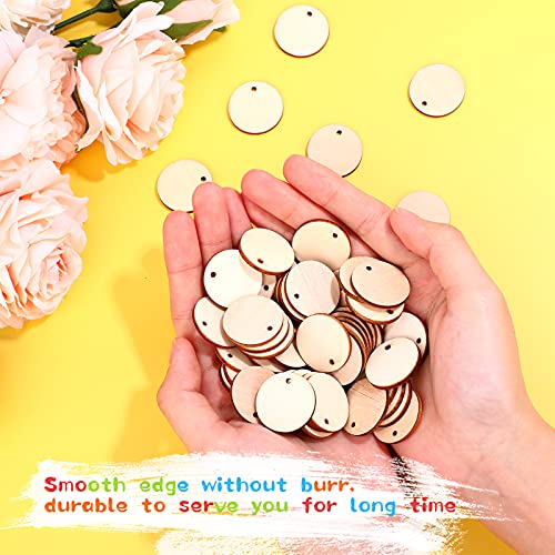 200 Pieces Unfinished Blank Wood Circle Pendants Round Disc Circle Wood Pieces Round Wooden Disk with Hole Small Wooden Pendant for Craft Decoration Jetec