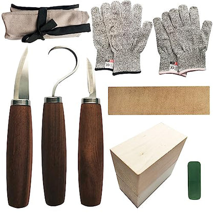 EIFOCWCY Wood Whittling Kit for Beginners, Wood Carving Kit for Kids With 2 Gloves, Pumpkin Carving Tools Woodworking Whittling Tools Wood Whittling