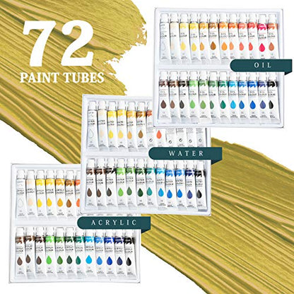 Large Deluxe Artist Painting Set, 139-Piece Professional Art Paint Supplies Kit w/Aluminum Field & Wood Table Easel for Adults, Acrylic, Oil &