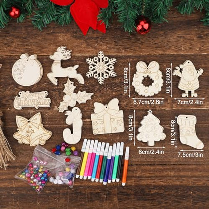 60pcs DIY Wooden Christmas Ornaments, Unfinished Wood Xmas Decorations Paintable Christmas Tree Ornaments for Christmas DIY Crafts - WoodArtSupply