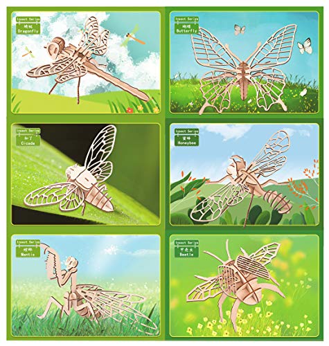 3D Wooden Insect Puzzle Set - 6 Engaging Models for DIY Assembly and Educational Fun - WoodArtSupply