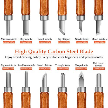 Wood Carving Tools Set, Wood Carving Hand Tools for Beginners with Whittling Knife Detail Wood Carving Knife and 12pcs SK2 Carbon Steel Wood Carving