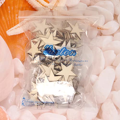 yueton 100PCS 40mm/1.57inch Unfinished Blank Star Wood Pieces Wood Slices Wood Chips Wooden Star Embellishments Christmas Tree Star Cutouts Ornaments yueton