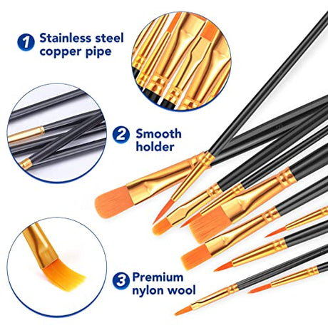 ESRICH Acrylic Paint Brushes Set, 16Packs/160Pcs, Nylon Brush Head, Suitable for Acrylic,Oil,Watercolor,Rock Body Face Nail Art,Perfect Suit of Art ESRICH