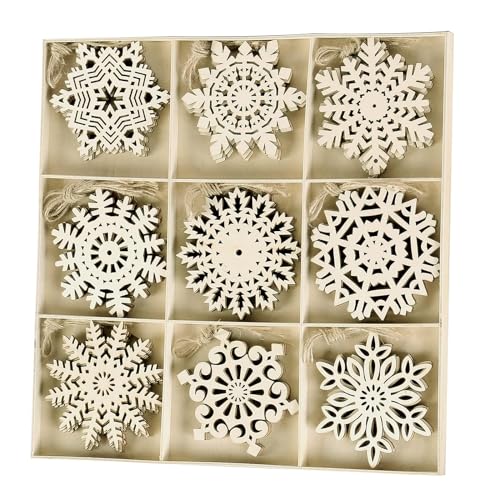 36Pcs Large Wooden Snowflakes, 4 inch Unfinished Wooden Snowflakes Ornaments Wood Hanging Cutout Embellishments for Rustic Christmas Tree Decor Gift
