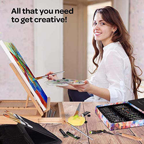 Acrylic Paint Set for Adults & Kids Includes Tabletop Easel Canvas and Brushes 24 Acrylic Paint Colors 15 Brushes 1 Easel 1 Canvas | Painting Kit for