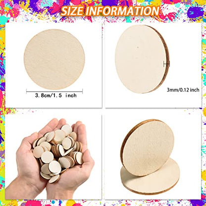 300 Pieces 1.5 Inch Unfinished Round Wood Slices Round Wooden Discs Wood Circles for Crafts Wood Blanks Round Cutouts Ornaments Slices for DIY Art