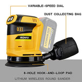 IRONFIST Random Orbit Sander for DEWALT Lithium Battery, 5inch Electric Palm Sander/Polisher 3 Speed Setting with Dust Bag with Sandpaper & Polishing IRONFIST