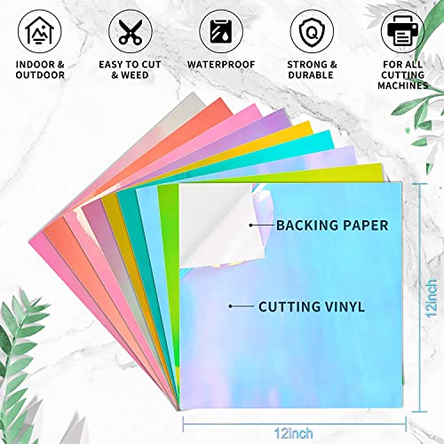 Prime Vinyl Holographic Vinyl Permanent, Holographic Vinyl for Cricut, 12” x 12” 9 Sheets/Pack, Holographic Opal Craft Adhesive Vinyl Sheets for Prime Vinyl