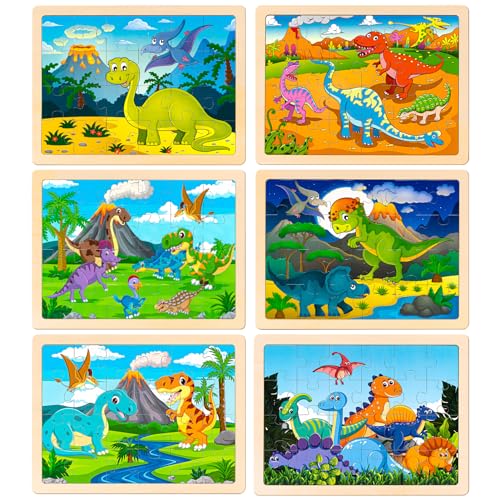 137 Piece Art Set & 6 Pack Wooden Dinosaur Puzzles for Kids - WoodArtSupply