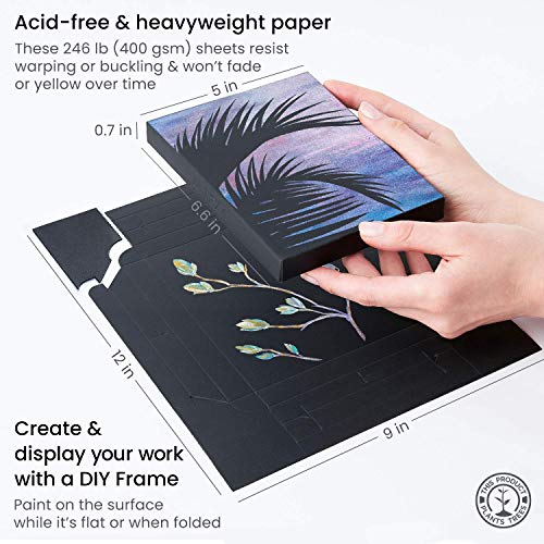 Arteza Gouache Painting Art Set, Metallic Gouache Paint 12 and Foldable Black Canvas Paper Bundle, DIY Kit, Art Supplies for Artists & Beginners, Art ARTEZA