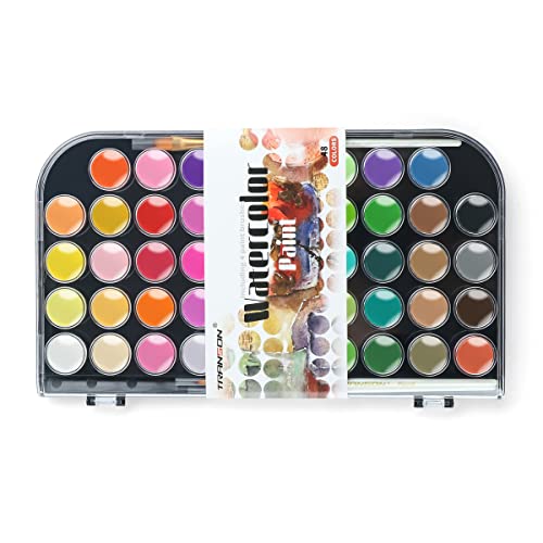 TRANSON 48-Color Watercolor Kit with 4pcs Paint Brush Set for Adults, Students, Beginners and Artists TRANSON