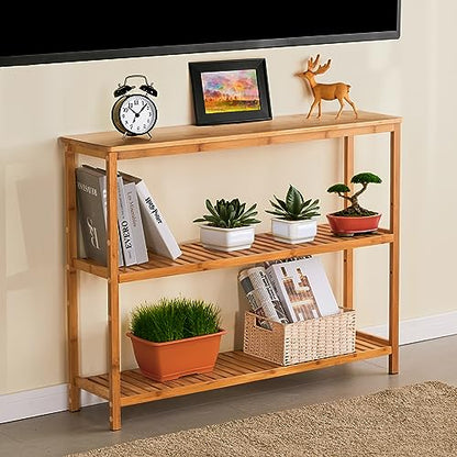 SINWANT Bamboo Console Table, 3 Tier Entryway Table with Storage, Narrow Sofa Table with Shelves,Entrance Table for Entryway,Living Room, Foyer, - WoodArtSupply