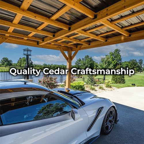 Backyard Discovery Kingsport 20 ft. x 12 ft. All Cedar Wooden Carport Gazebo with Hard Top Steel Roof