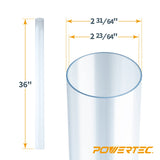 POWERTEC 70176V Clear PVC Pipe 2-1/2" x 36" Long, 1PK, Rigid Plastic Tubing for Dust Collection Hose & Fittings POWERTEC