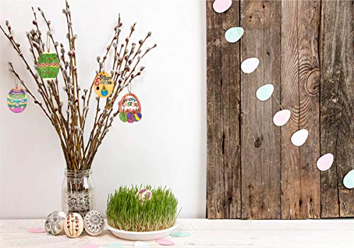 Anditoy 30 PCS Easter Wooden Hanging Ornaments Unfinished Wood Slices Eggs Easter Crafts for Kids DIY Easter Decorations Party Supplies Decor Anditoy