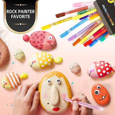 Acrylic Paint Pens Markers-24 Colors Waterproof Paint Pens for Rock Painting,Graffiti, Stone, Ceramic, Glass, Wood, Fabric, Canvas, Porcelain, Droaful
