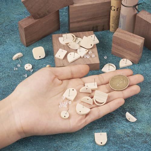 Pandahall 40Pcs Wood Earrings Studs Wooden Earring Blanks Wood Earring Findings Wheat Geometry Earring Posts with Ear Backs for Jewelry Making PH PandaHall