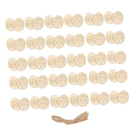 VOSAREA 60pcs Easter Egg Wooden Pendant Unfinished Easter Egg Cutout Eggs Wooden Slices Wood Easter Egg Ornaments Unfinished Wood Cutout to Easter VOSAREA