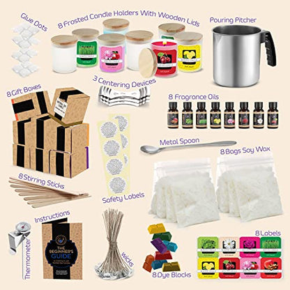 CraftZee Large Soy Candle Making Kit for Adults Beginners - Candle Making Kit Supplies Includes Soy Wax, Scents, Frosted Glass Jars, Wicks, Dyes,