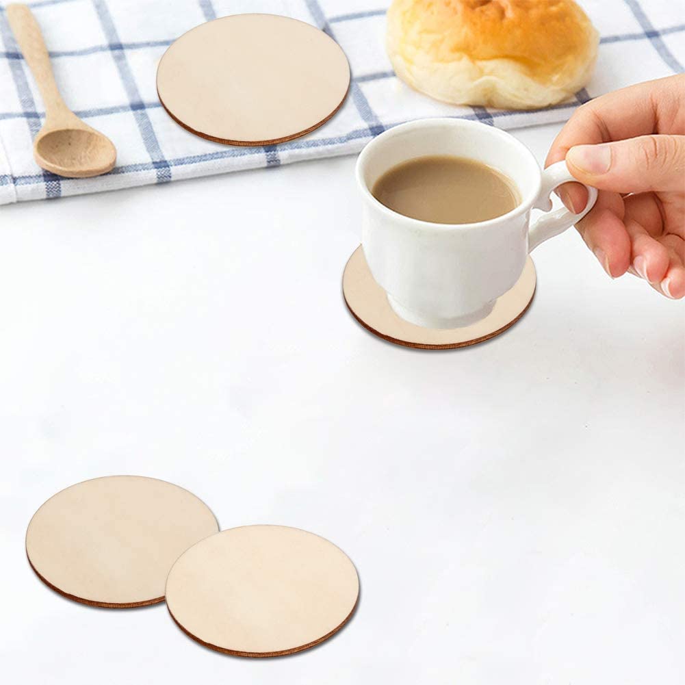 Blisstime 36 PCS 3 Inch Unfinished Wood Circles Round Slices with Sanding Sponge Wood Drink Coasters for Painting, Writing, DIY Supplies, Engraving