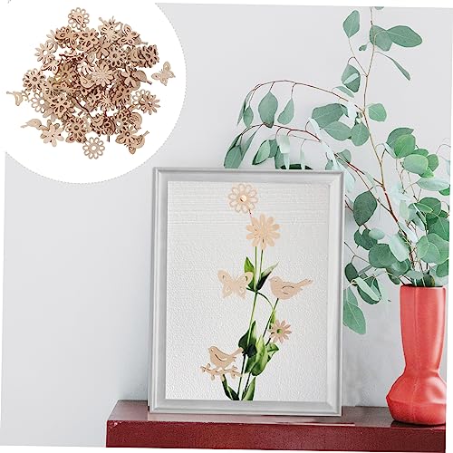 Anneome 100pcs Pieces Wood Cutouts to Paint Wood Beads for Crafts Unfinished Wood Cutouts DIY Christmas Ornaments Wood Bird Flowers Shaped Wood Craft Anneome
