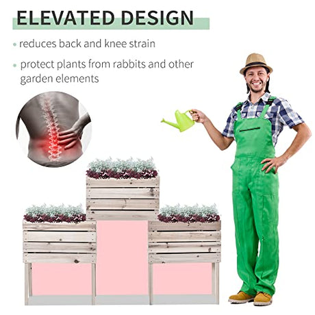Outsunny 4PCS Raised Garden Bed, Wooden Elevated Planter Box Kit with Bed Liner, DIY Shape, for Flowers Vegetables Outsunny