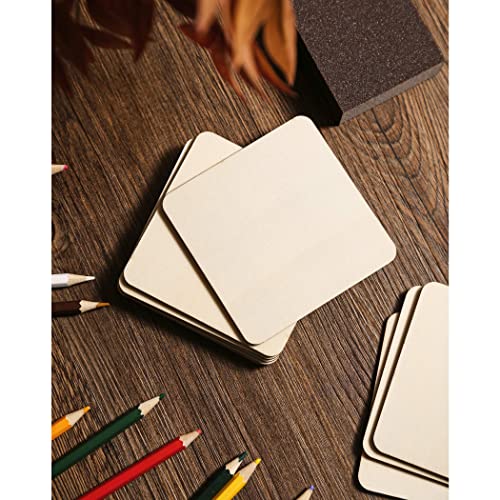 100 Pc Set of Unfinished Wood Squares Measure 4 x 4 x 0.1 Inch with Bonus Sander | DIY Arts and Crafts Projects, Painting, Woodburning, Signs and
