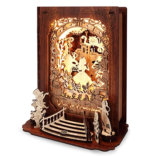 FUNPOLA Alice in Wonderland 3D Puzzle Nightlight – DIY 3D LED Book Lamp – 3D Wood Puzzles Décor Lamp for Kids and Adults FUNPOLA