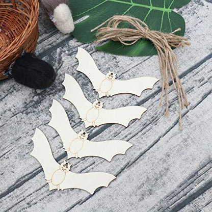 LIOOBO 20PCS Halloween Ghost Festival Decoration Props Puzzle Graffiti Wood Chip Bat Wooden Pendant for Arts and DIY Crafts Creative Decorations