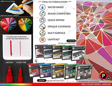 TOOLI-ART 22 Acrylic Paint Markers Paint Pens Pro Color Series Set 3mm Medium Tip for Rock Painting, Glass, Mugs, Wood, Metal, Glass Paint, Canvas, TOOLI-ART