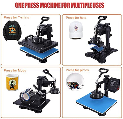 WHUBEFY Heat Press Machine 8 in 1 Combo,12x15 Multifunction Swing Away Sublimation Tshirt Press Machine Commercial Home Heat Transfer Machine for - WoodArtSupply