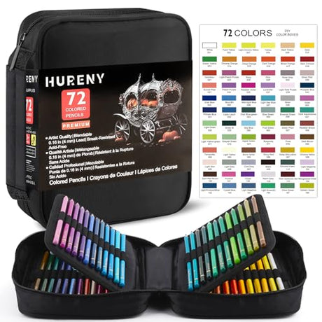 Hureny Colored Pencils for Adult Coloring, 72 Colors Drawing Pencils with Soft Oil-Based Cores, Professional Art Supplies for Artists, Vibrant Color Hureny