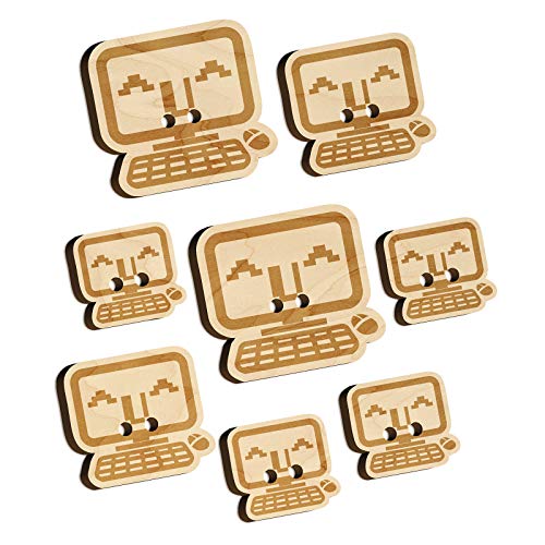 Very Happy Kawaii Computer Face Emoticon Wood Buttons for Sewing Knitting Crochet DIY Craft - Medium 1.00 Inch (7pcs) - WoodArtSupply