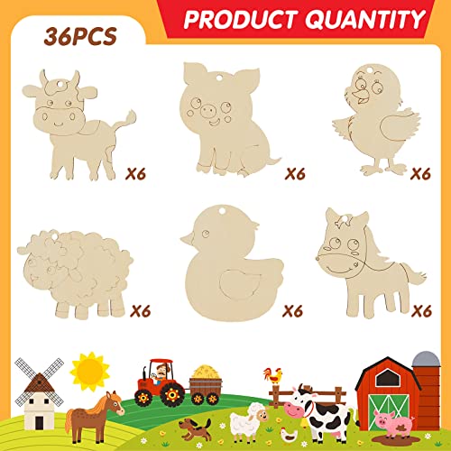 36 Pcs Wooden Farm Animals Cutouts Unfinished Wood Cutouts to Paint Wood Animal Cutouts Crafts Farm Animals Party Supplies for Kids School Classroom - WoodArtSupply