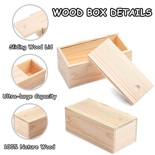 RHBLME 4 Pack Unfinished Wood Box with Sliding Lid, 7.87" x 3.94" x 3.15" Wooden Keepsake Box Storage Box, Rustic Wood Gift Boxes for Art Hobbies RHBLME