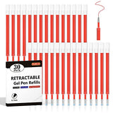 Shuttle Art Retractable Gel Pen Refills, 30 Pack Red Rollerball Gel Ink Pens Refills, Bulk Set, 0.7mm Fine Point for Writing Journaling Taking Notes Shuttle Art