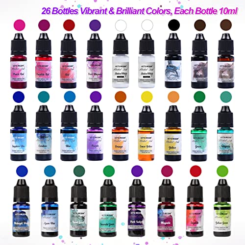 Alcohol Ink for Epoxy Resin LET'S RESIN Concentrated Alcohol Ink Set, 26  Vibrant Colors Alcohol-Based Resin Ink,Alcohol Paint Resin Dye for Resin  Art, Tumblers, Resin Epoxy(Each 0.35oz)