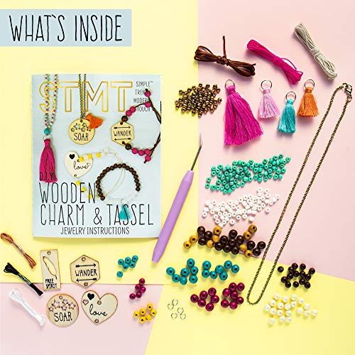 STMT DIY Wooden Charm & Tassel Jewelry Kit, Design & Create 10+ Accessories, Great Tween & Teen Bead Kit, Perfect for Sleepovers & Girl's Night, - WoodArtSupply