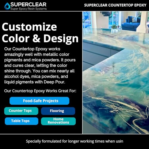 Superclear Countertop Epoxy Resin, 1.5 Gallon 2-Part Epoxy Kit - Certified Food Grade 2:1 Protective Epoxy Resin for Kitchen & Bathroom Counter Tops, Superclear