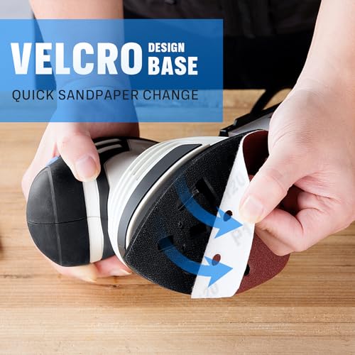 Bielmeier Electric Sander with 12-Piece Sandpaper(60 Grit×3,80 Grit ×3,100 Grit×3,120 Grit × 3) with Efficient Dust Collection System Bielmeier