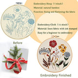 Picoey Flower Embroidery Kit for Beginners with Pattern and Instructions,4 Pack Cross Stitch Kits,2 Wooden Embroidery Hoops,Threads and Picoey