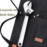 AFUN Work Aprons for Men with Large Pockets, Cotton Canvas Cross Back Heavy Duty Adjustable Tool Apron, Size M to XXL (Black) AFUN